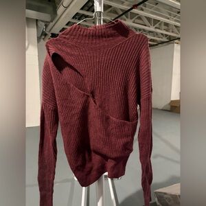 Women’s NORDSTROM OPEN EDIT Cut Out Mock Neck Wool Blend Sweater Burgandy Sz S